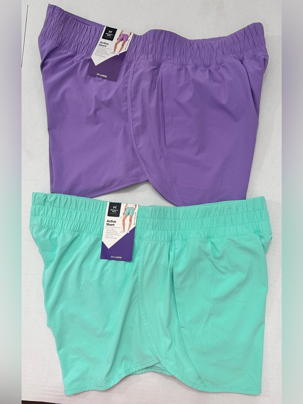 2 Pairs of Members Mark Women's Active Shorts Size XXL-1 Aqua & 1 Violet NWT's